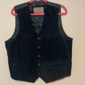 Vintage Black Leather suede vest western motorcycle Yellowstone large rugged EUC